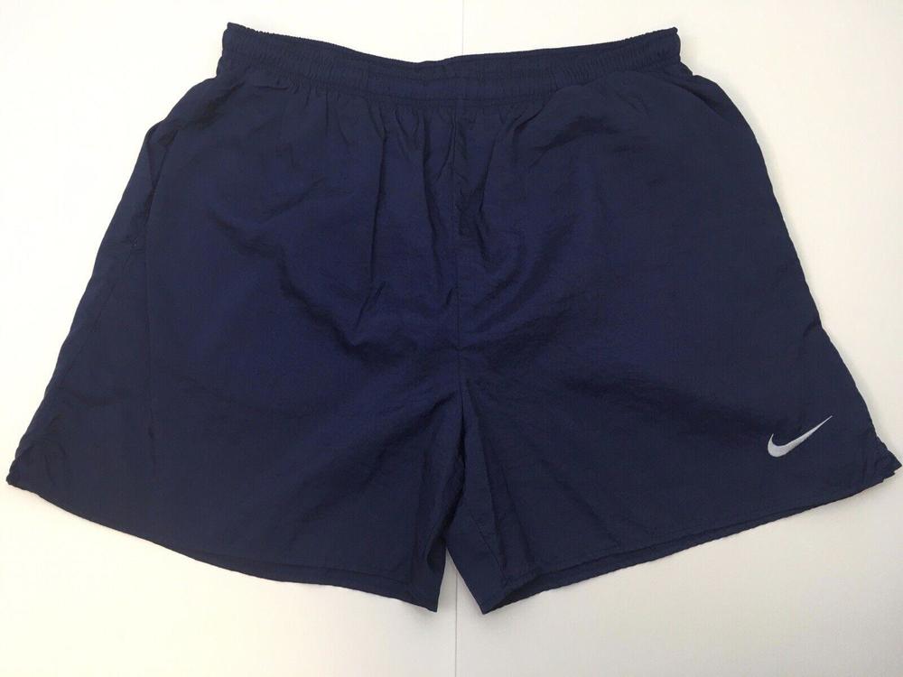 Vintage 90s Nike Mens XL Navy Black Nylon Swimming Trunks With Pockets White Tag